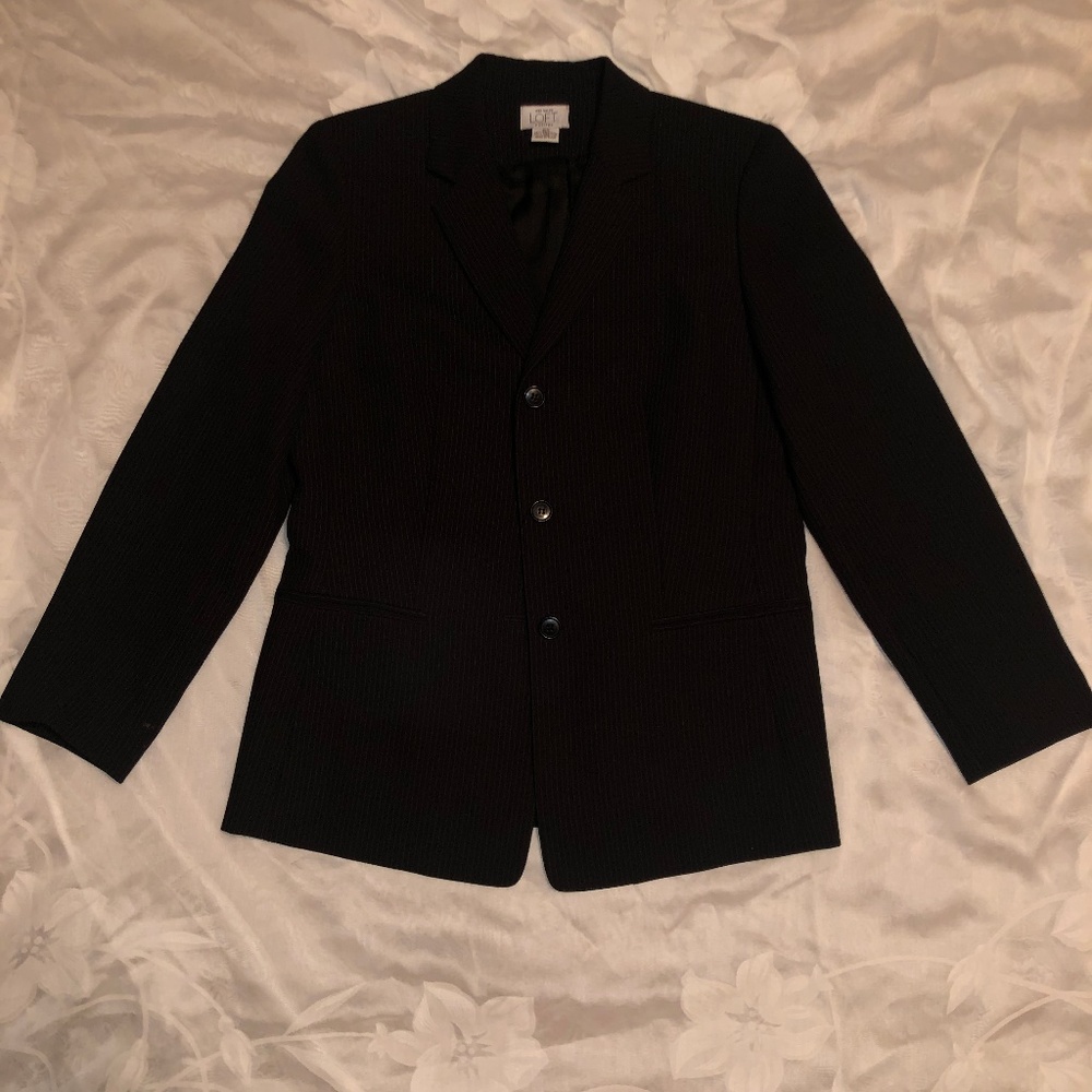 Ann Taylor Black Striped Button Down Blazer